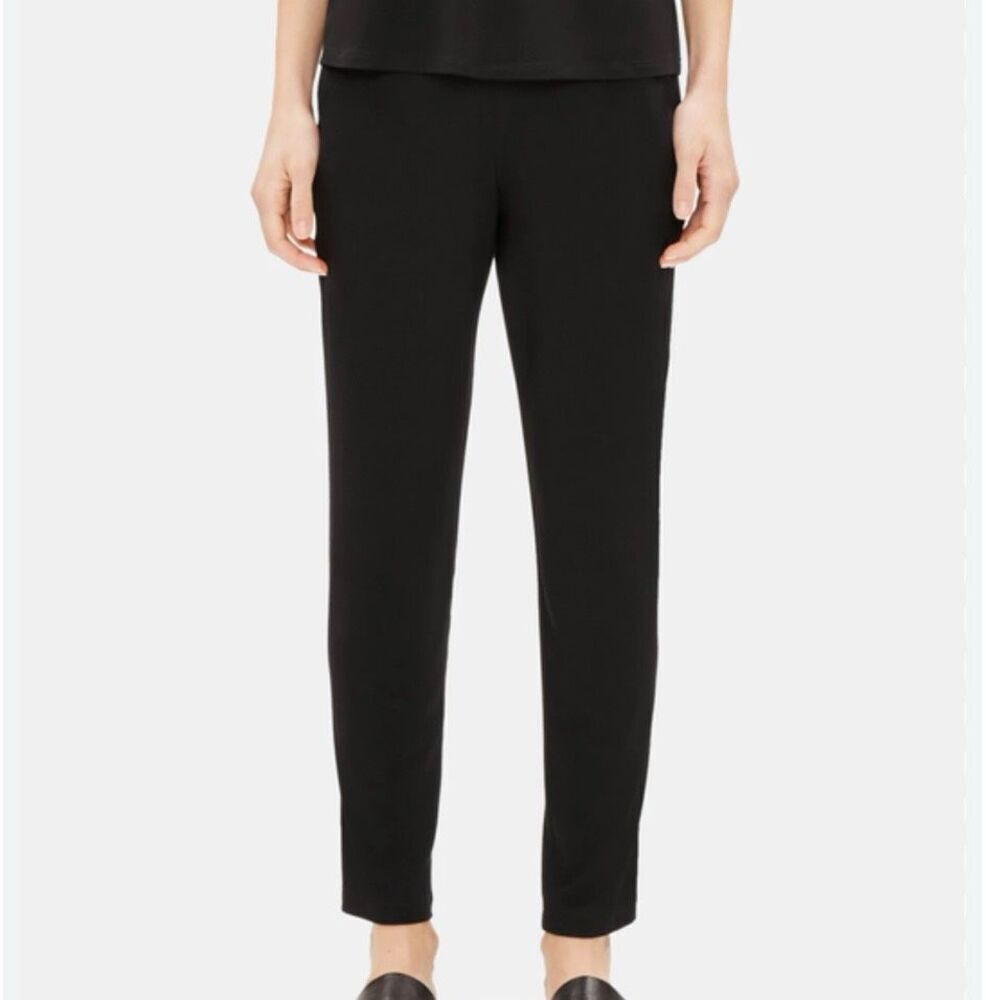 EILEEN FISHER | Black Pull On Ankle Pants Tapered Leg Side Pockets Viscose | XL‎